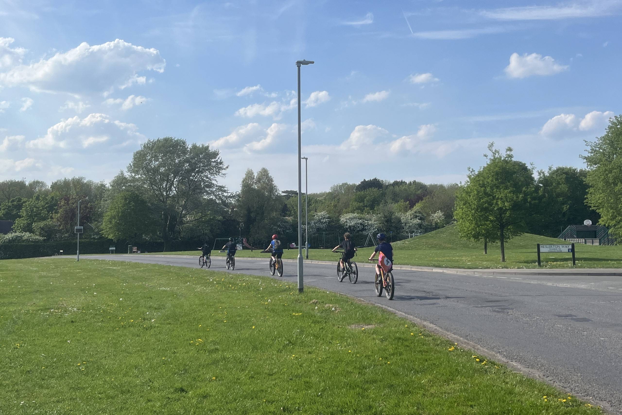 Five children cycling through Barrington