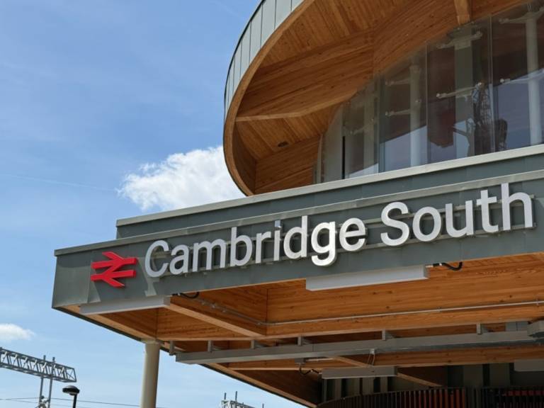 a photograph of signage at Cambridge South Station.