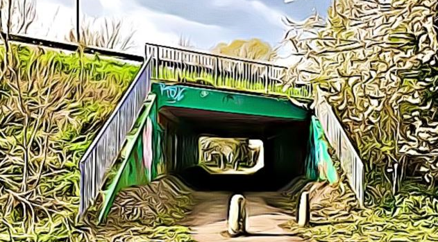 An image of the underpass between Meldreth and Melbourn. The image has been manipulated to look like a painting