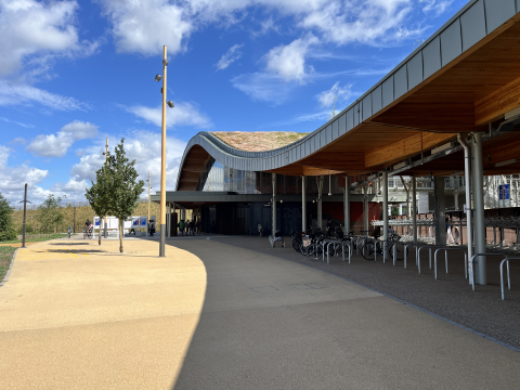 A photograph of the Hobson's Park exit to Cambridge South Station