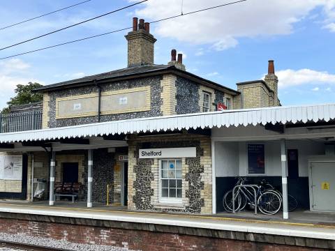 Photograph of Shelford Station buildings and cycle stands